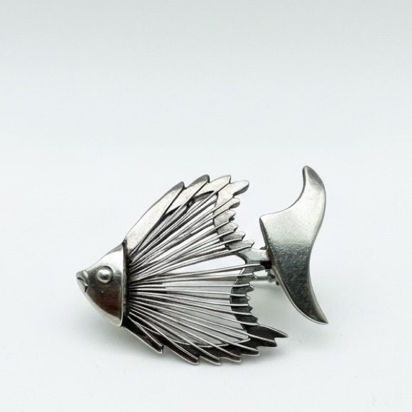 Vintage Sterling 925 Stamped Silver Wire Fish Brooch Pin Taxco Mexico Ta-116 - Picture 2 of 11